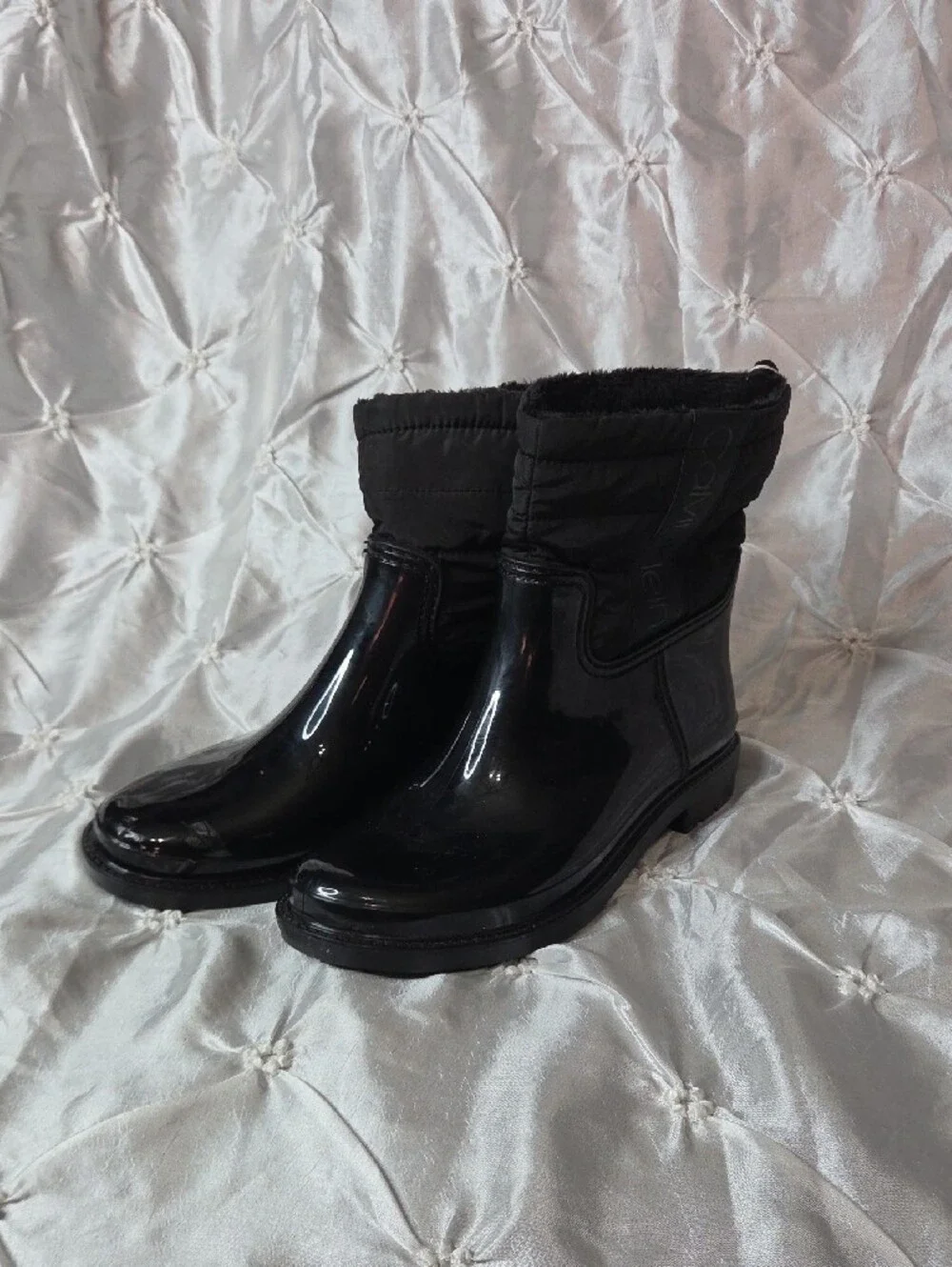 Calvin Klein Black Quilted Waterproof Ankle Rain Boots